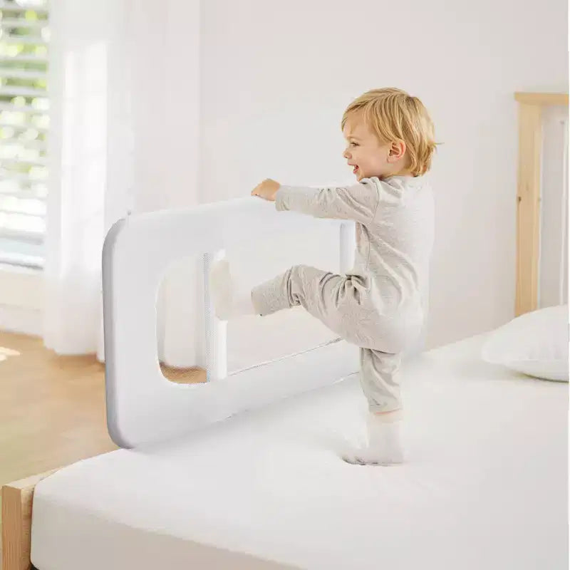 Barrière de lit pour tout-petit, barrière de protection pour lits d'enfants avec tuyau en fer renforcé et tissu Oxford, barrière de lit latérale réglable en hauteur, 1 pièce, gris