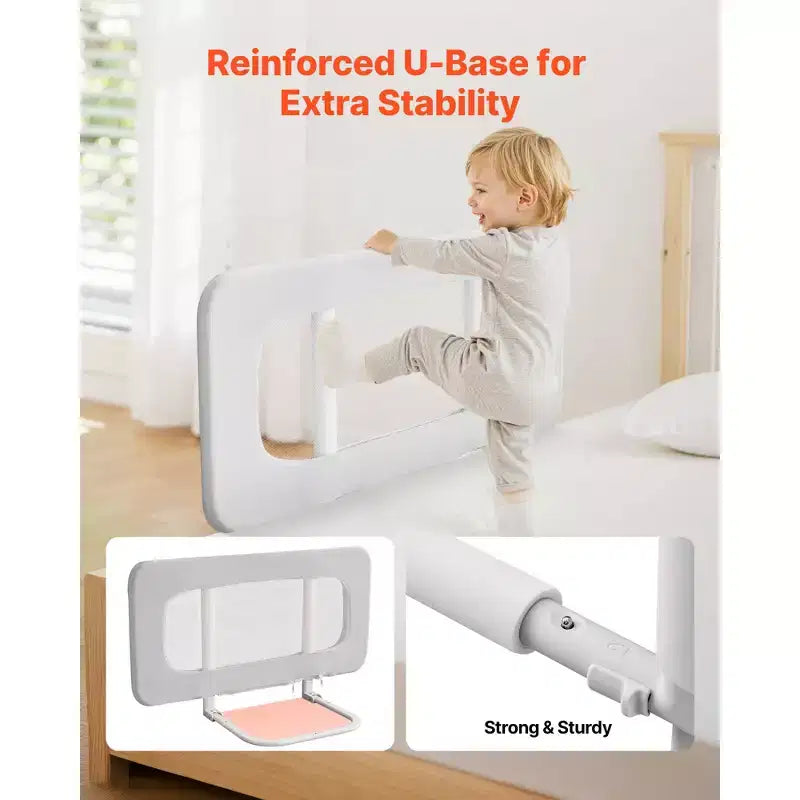 Barrière de lit pour tout-petit, barrière de protection pour lits d'enfants avec tuyau en fer renforcé et tissu Oxford, barrière de lit latérale réglable en hauteur, 1 pièce, gris