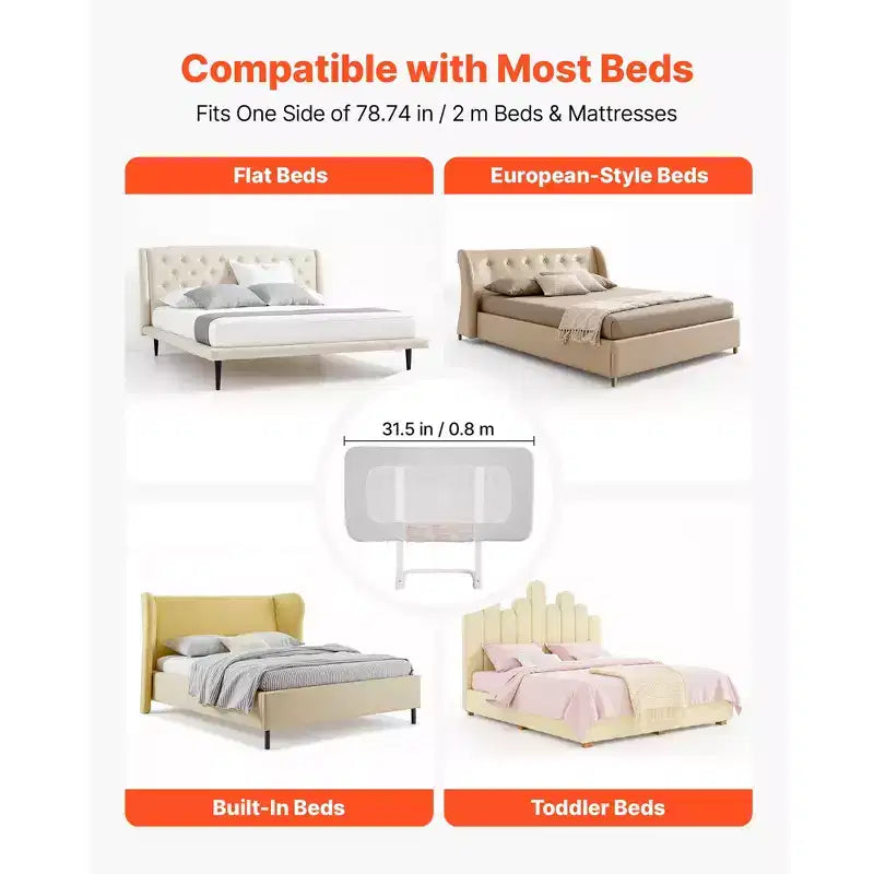 Barrière de lit pour tout-petit, barrière de protection pour lits d'enfants avec tuyau en fer renforcé et tissu Oxford, barrière de lit latérale réglable en hauteur, 1 pièce, gris