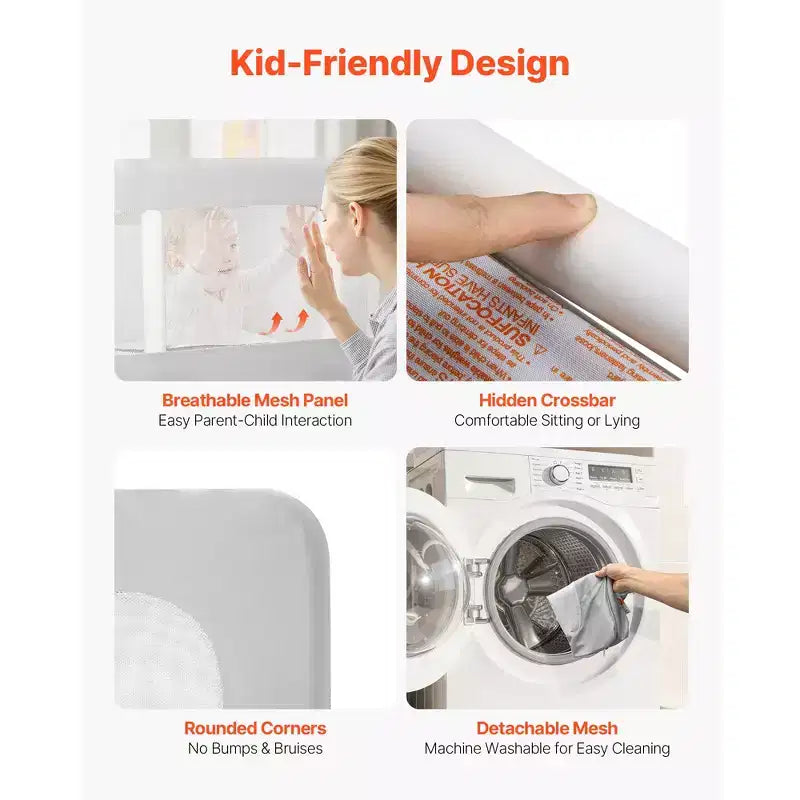 Barrière de lit pour tout-petit, barrière de protection pour lits d'enfants avec tuyau en fer renforcé et tissu Oxford, barrière de lit latérale réglable en hauteur, 1 pièce, gris