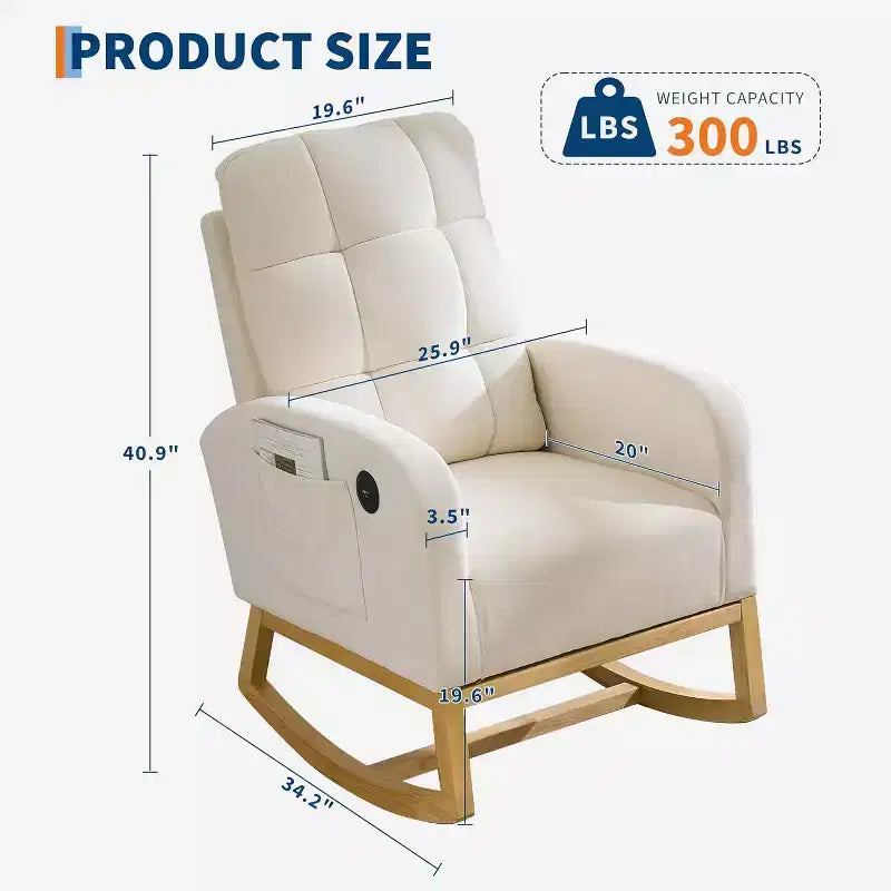 Fauteuil à bascule rembourré moderne pour chambre de bébé, fauteuil planeur en bouclette pour chambre d'enfant avec dossier haut, fauteuil inclinable, pour salon, beige