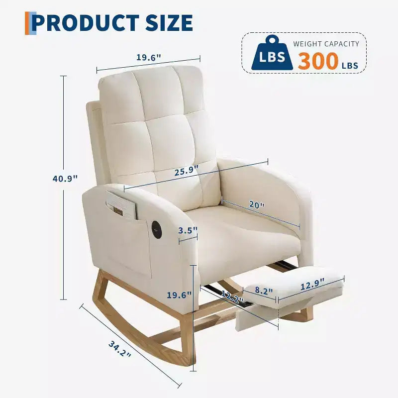 Fauteuil à bascule rembourré moderne pour chambre de bébé, fauteuil planeur en bouclette pour chambre d'enfant avec dossier haut, fauteuil inclinable, pour salon, beige