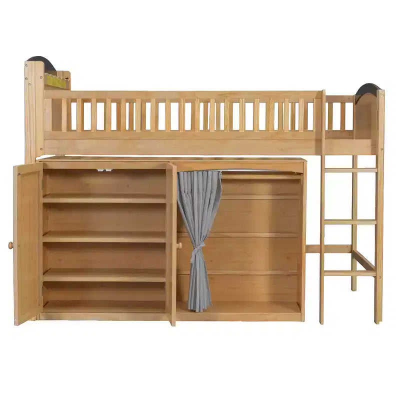 Lit mezzanine double/simple avec tête de lit LED, armoire et meuble de rangement à double porte