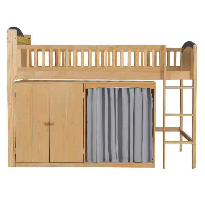 Lit mezzanine double/simple avec tête de lit LED, armoire et meuble de rangement à double porte