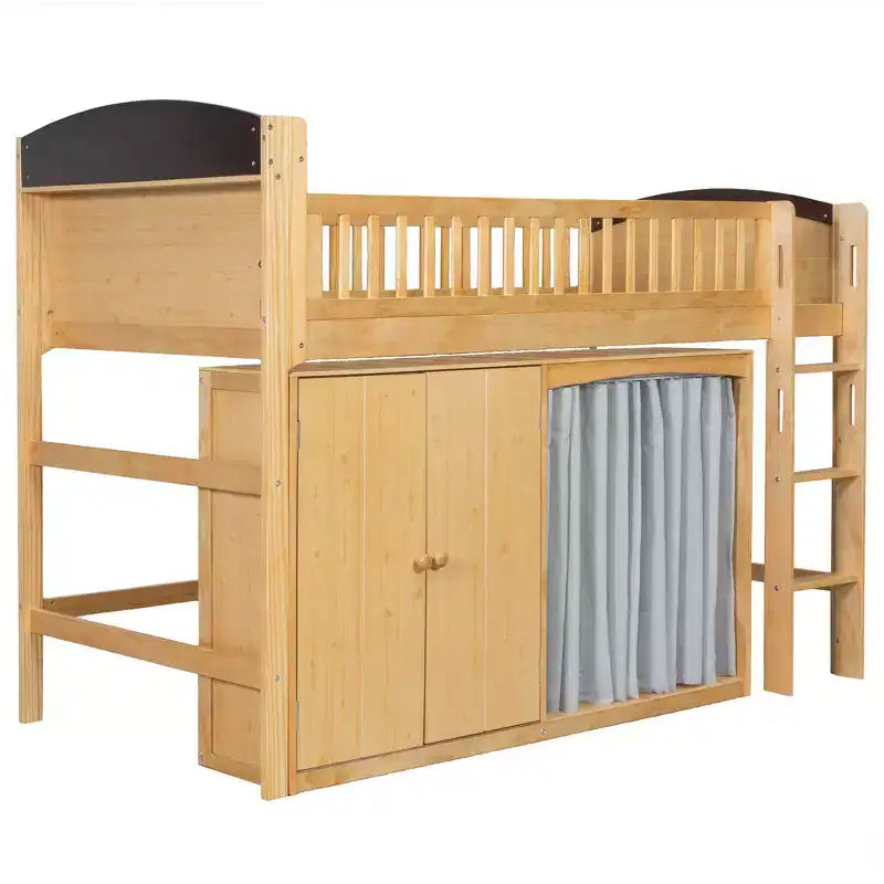 Lit mezzanine double/simple avec tête de lit LED, armoire et meuble de rangement à double porte