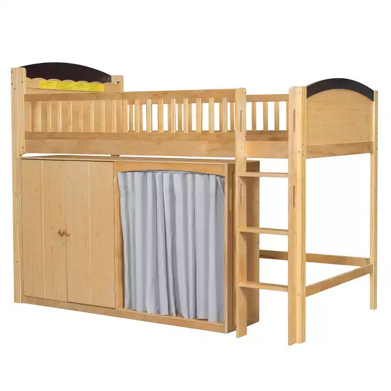 Lit mezzanine double/simple avec tête de lit LED, armoire et meuble de rangement à double porte