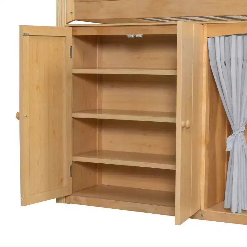 Lit mezzanine double/simple avec tête de lit LED, armoire et meuble de rangement à double porte