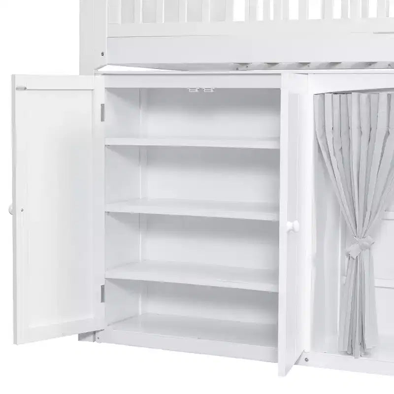 Lit mezzanine double/simple avec tête de lit LED, armoire et meuble de rangement à double porte