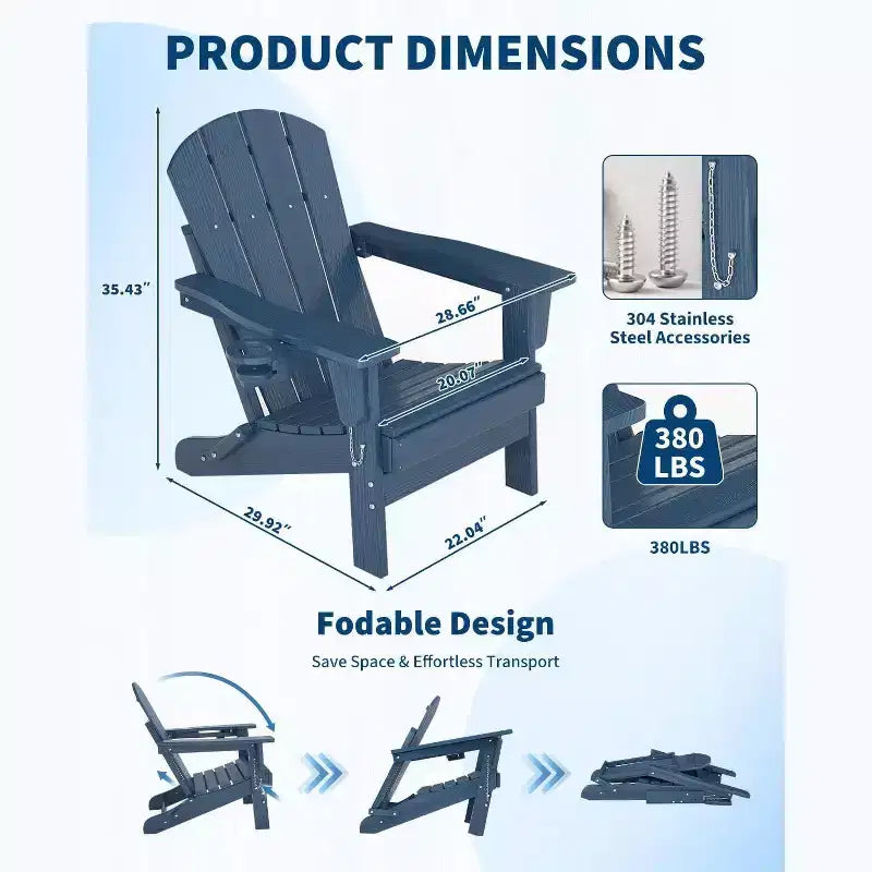 Chaise de patio extérieure, capacité de 172 kg, assise confortable, pliable, pour terrasse, pelouse, jardin