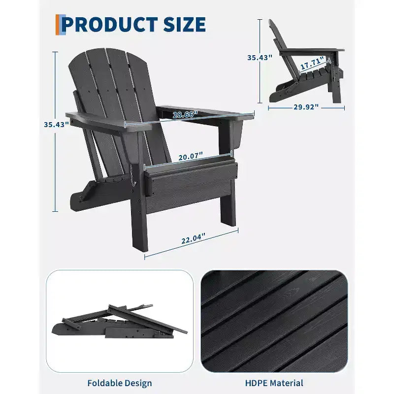 Chaise de patio extérieure, capacité de 172 kg, assise confortable, pliable, pour terrasse, pelouse, jardin