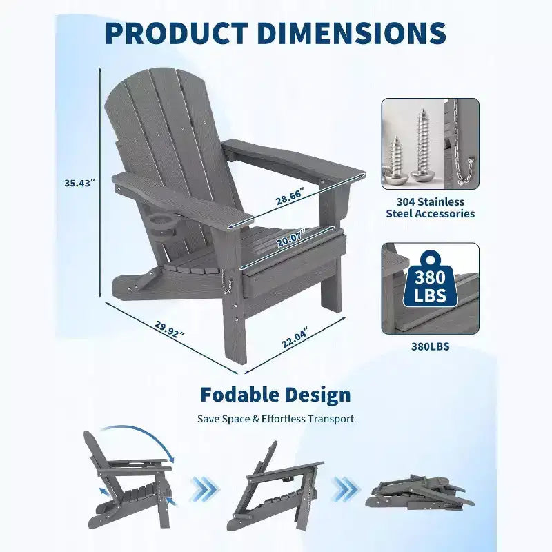 Chaise de patio extérieure, capacité de 172 kg, assise confortable, pliable, pour terrasse, pelouse, jardin