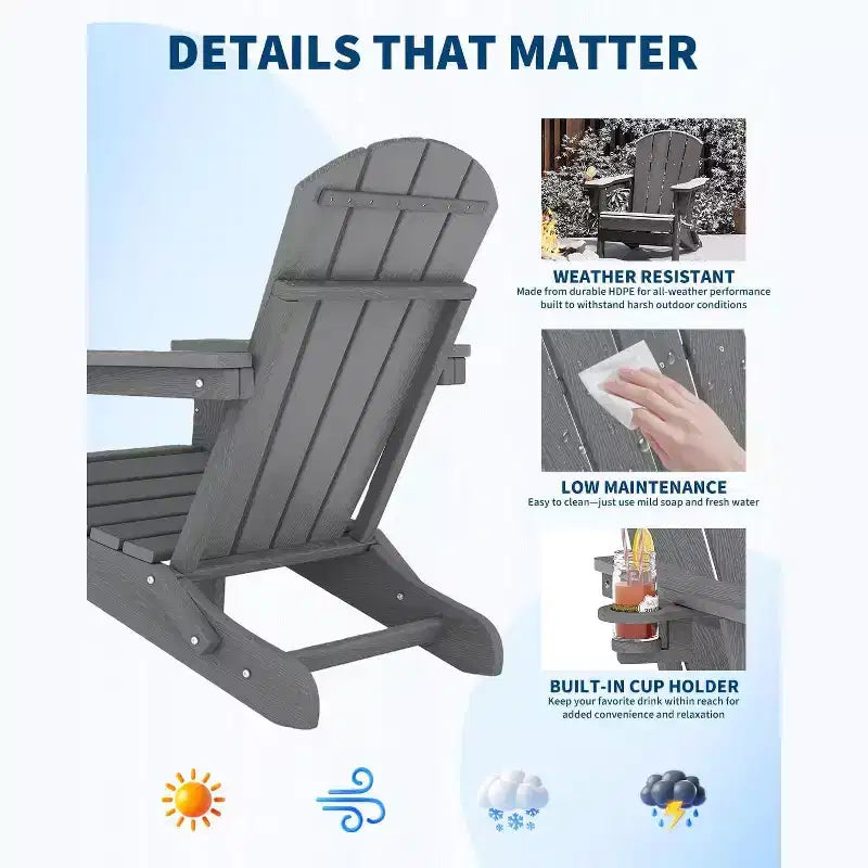 Chaise de patio extérieure, capacité de 172 kg, assise confortable, pliable, pour terrasse, pelouse, jardin