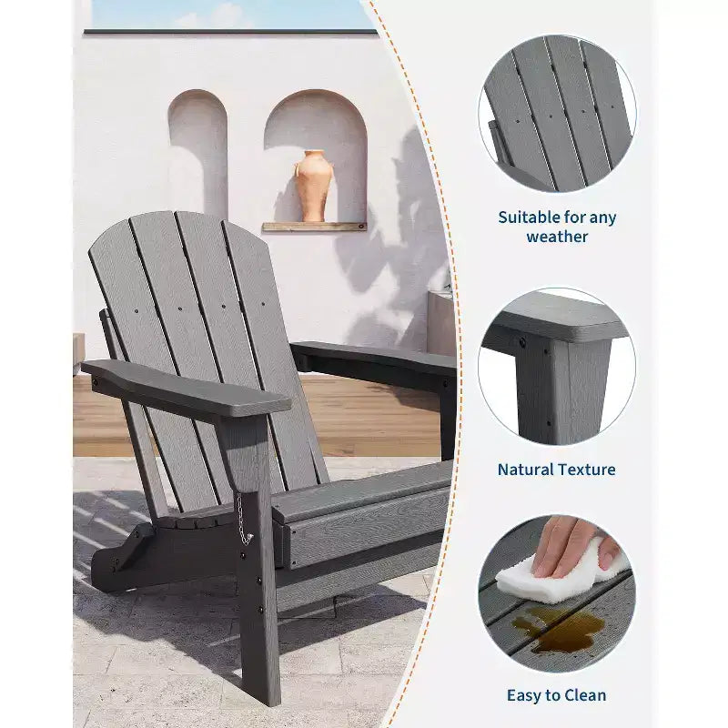 Chaise de patio extérieure, capacité de 172 kg, assise confortable, pliable, pour terrasse, pelouse, jardin