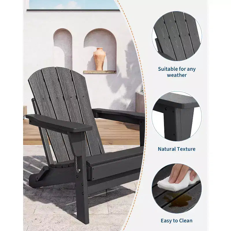 Chaise de patio extérieure, capacité de 172 kg, assise confortable, pliable, pour terrasse, pelouse, jardin