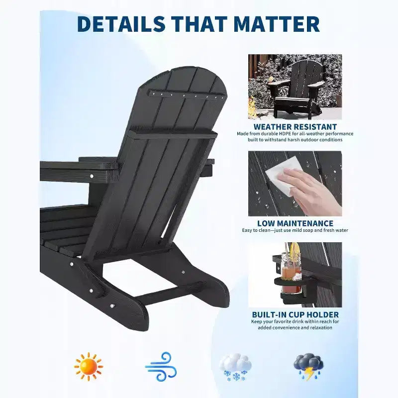 Chaise de patio extérieure, capacité de 172 kg, assise confortable, pliable, pour terrasse, pelouse, jardin