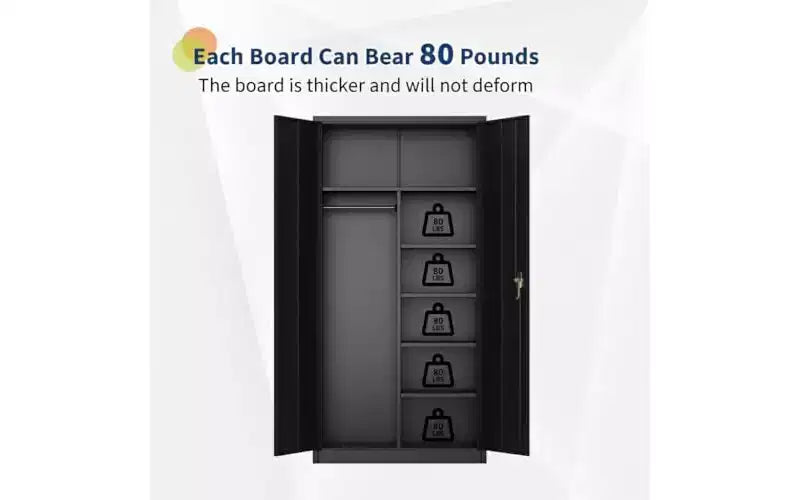Armoire de rangement en acier robuste de 183 cm avec serrure - Armoire de rangement de garage en métal, étagères réglables, tringle à vêtements, organisateur de placard sécurisé