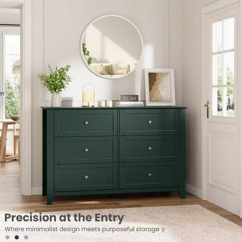 Grande commode moderne noire à 6 tiroirs en bois, tiroirs profonds et poignées métalliques pour chambre à coucher, entrée, couloir