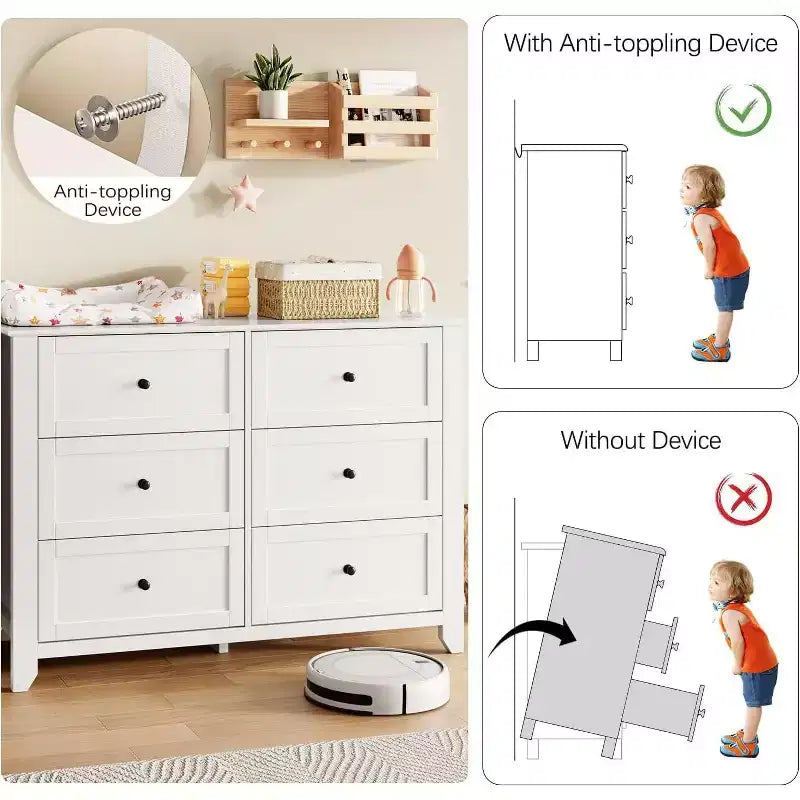 Grande commode moderne noire à 6 tiroirs en bois, tiroirs profonds et poignées métalliques pour chambre à coucher, entrée, couloir