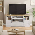 Meuble TV de ferme - S'adapte aux TV 72'', motif ondulé, 2 armoires vitrées, 2 espaces de rangement ouverts, meuble TV pour salon