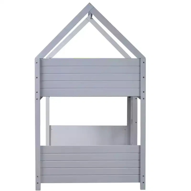 Lit superposé maison jumeaux sur jumeaux avec tête de lit, pied de lit et barrière de sécurité