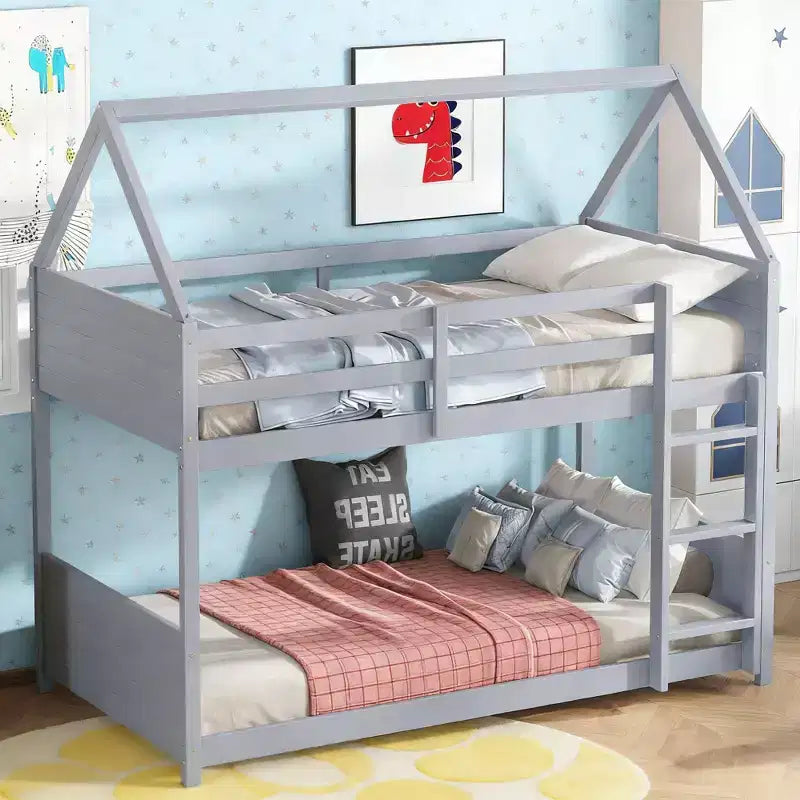 Luxystar Twin Over Twin House Bunk Bed with Headboard, Footboard and Guardrail