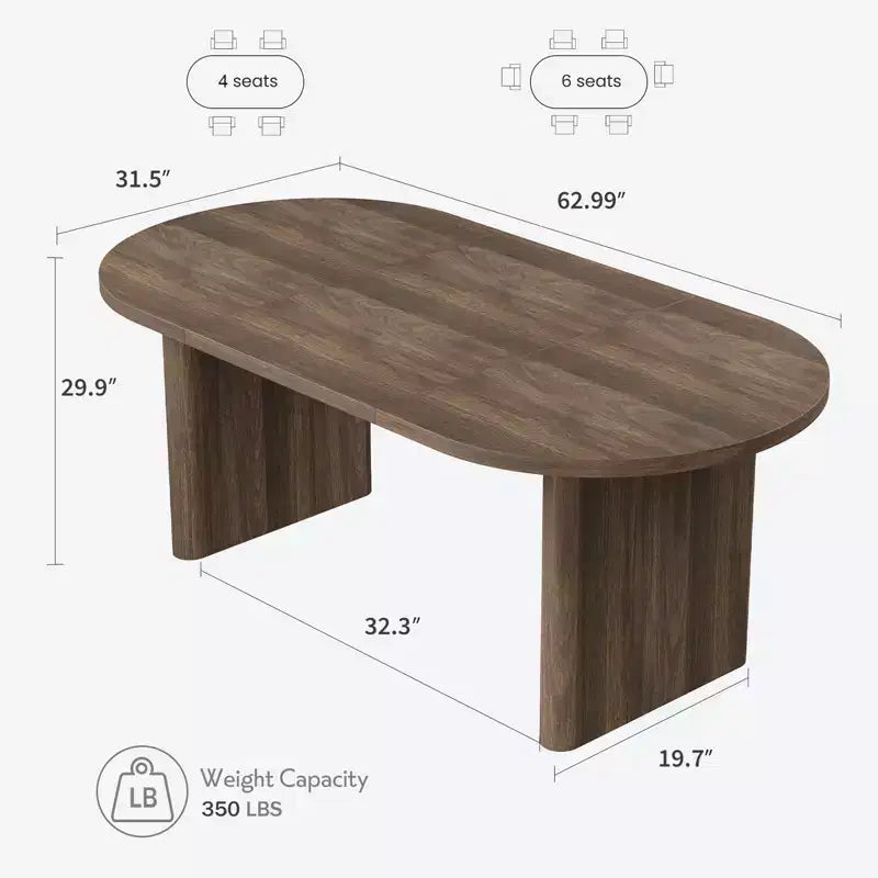 Table à Manger Ovale pour 6-8 Personnes, Grande Table de Cuisine Longue avec Base en Bois Épaisse et Robuste, Table de Salle à Manger de Style Ferme (160 cm de long)