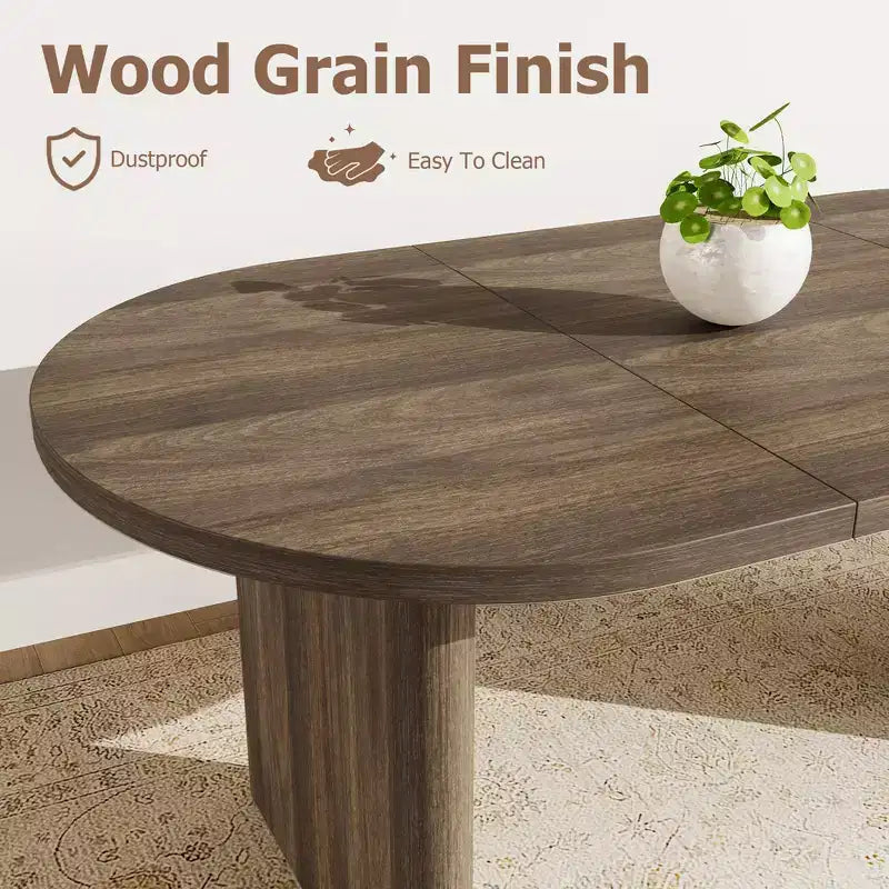 Table à Manger Ovale pour 6-8 Personnes, Grande Table de Cuisine Longue avec Base en Bois Épaisse et Robuste, Table de Salle à Manger de Style Ferme (160 cm de long)