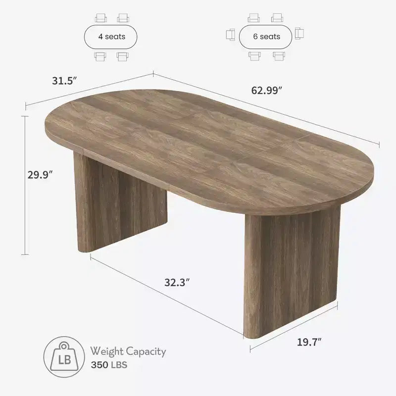 Table à Manger Ovale pour 6-8 Personnes, Grande Table de Cuisine Longue avec Base en Bois Épaisse et Robuste, Table de Salle à Manger de Style Ferme (160 cm de long)