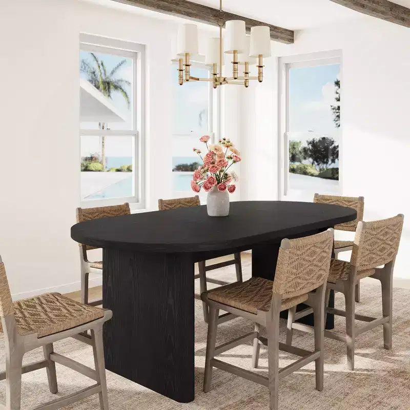Oval Dining Table for 6-8 People, Long Large Kitchen Table with Thick Sturdy Wooden Base, Farmhouse Dining Room Table (63 Long)
