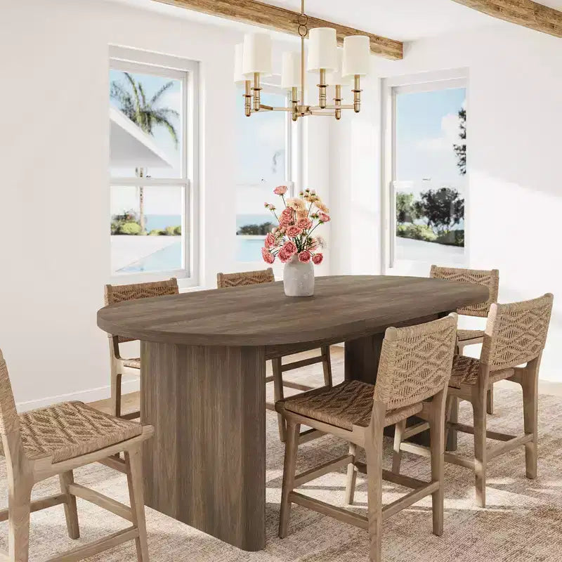 Table à Manger Ovale pour 6-8 Personnes, Grande Table de Cuisine Longue avec Base en Bois Épaisse et Robuste, Table de Salle à Manger de Style Ferme (160 cm de long)