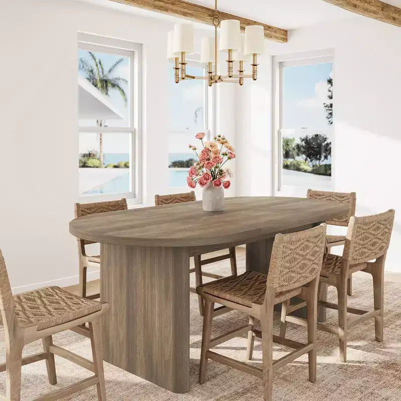 Table à Manger Ovale pour 6-8 Personnes, Grande Table de Cuisine Longue avec Base en Bois Épaisse et Robuste, Table de Salle à Manger de Style Ferme (160 cm de long)