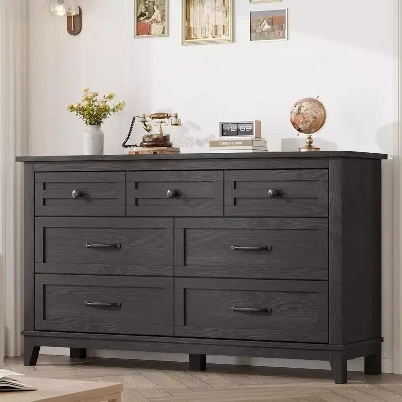 Spacious 7 Drawer Wooden Dresser for Bedroom - 54 Wide Storage Chest - Freestanding Closet Organizer - Bedroom Furniture Set