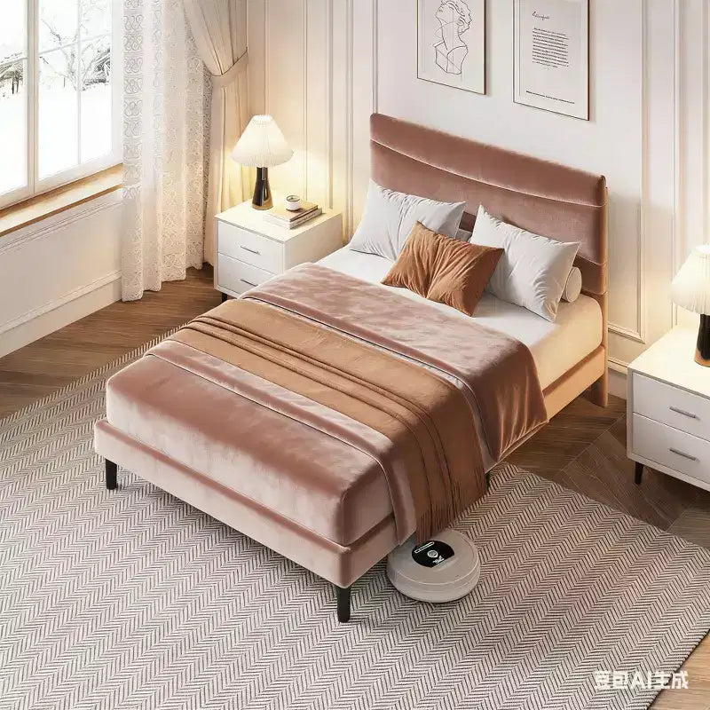 Upholstered Bed Frame with Headboard and Sturdy Wood Slats Support, No Box Spring Needed, Easy Assembly, Noise Free, Pink Velvet