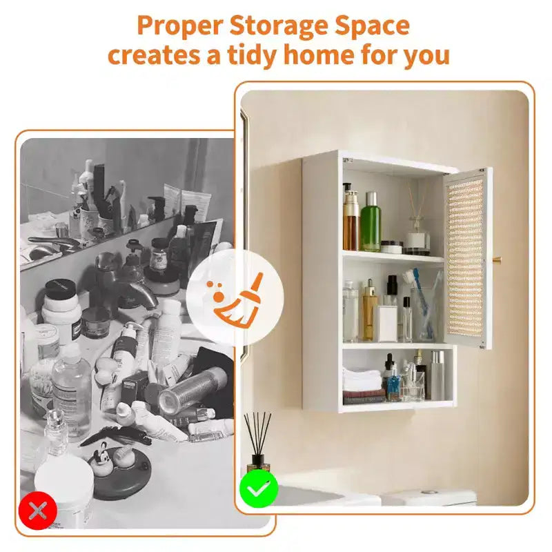 Meuble de salle de bain mural en bambou avec portes en rotin, Armoire à pharmacie de rangement au-dessus des toilettes avec étagère réglable, Économiseur d'espace pour la buanderie