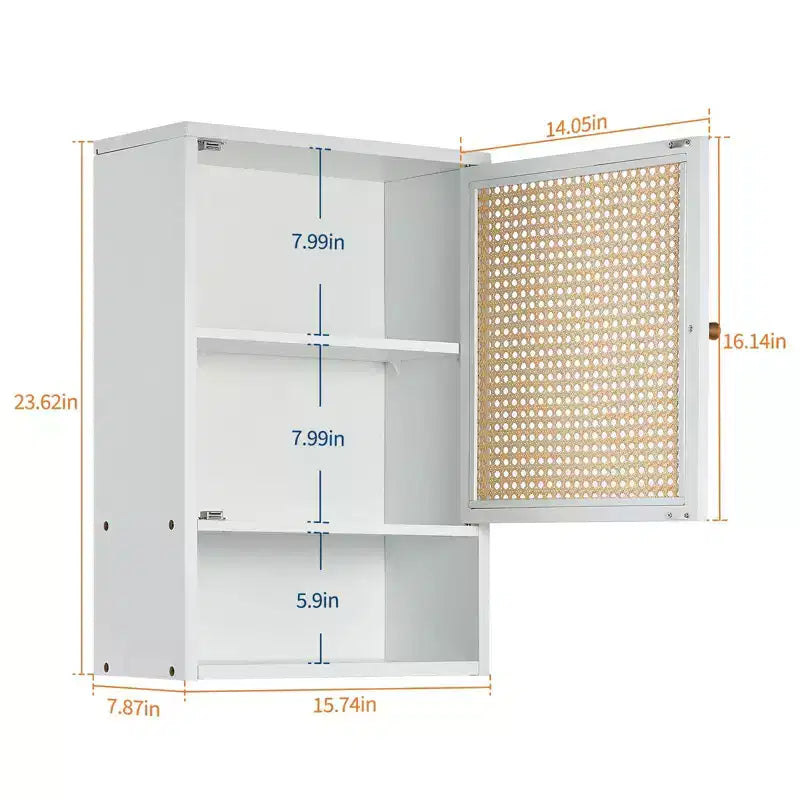 Meuble de salle de bain mural en bambou avec portes en rotin, Armoire à pharmacie de rangement au-dessus des toilettes avec étagère réglable, Économiseur d'espace pour la buanderie