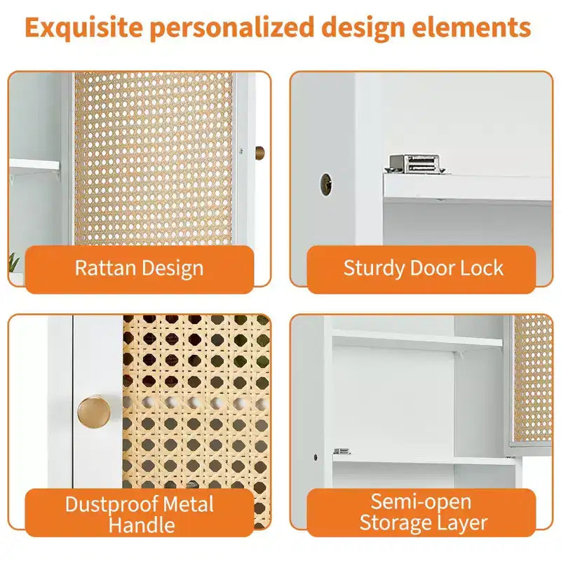 Meuble de salle de bain mural en bambou avec portes en rotin, Armoire à pharmacie de rangement au-dessus des toilettes avec étagère réglable, Économiseur d'espace pour la buanderie