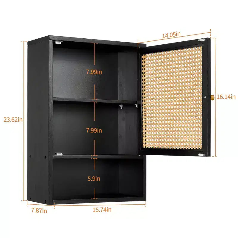 Meuble de salle de bain mural en bambou avec portes en rotin, Armoire à pharmacie de rangement au-dessus des toilettes avec étagère réglable, Économiseur d'espace pour la buanderie