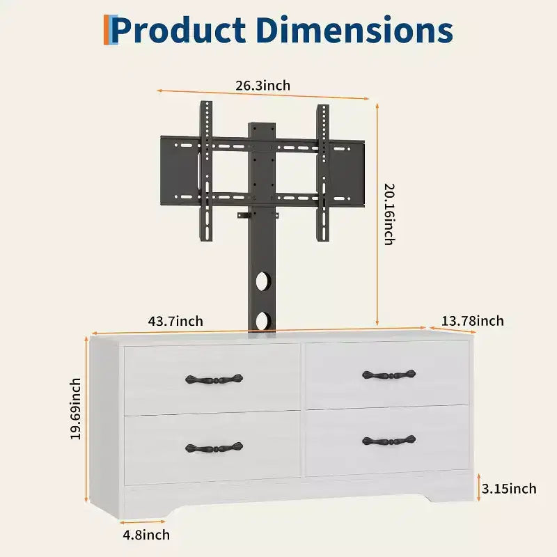 Meuble TV moderne avec support pour téléviseurs de 32 à 75 pouces, table console multimédia avec 4 tiroirs spacieux, commode de centre de divertissement pour le rangement du salon