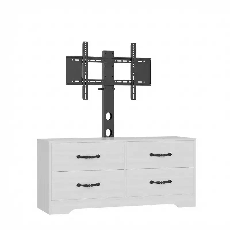 Meuble TV moderne avec support pour téléviseurs de 32 à 75 pouces, table console multimédia avec 4 tiroirs spacieux, commode de centre de divertissement pour le rangement du salon