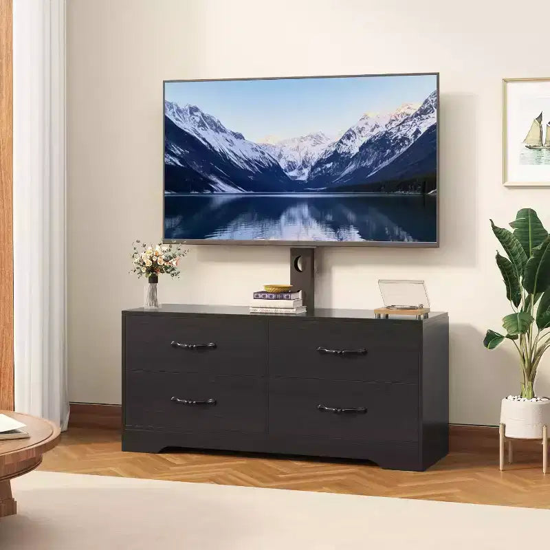 Modern TV Stand with Mount for 32-75 TVs, Media Console Table with 4 Spacious Drawers, Entertainment Center Dresser for Living Room Storage