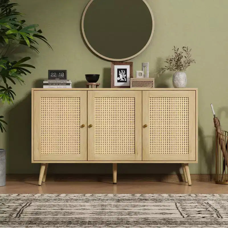 Buffet en rotin de 120 cm avec rangement, buffet moderne avec étagères réglables, desserte de bar à café pour cuisine, salon, entrée