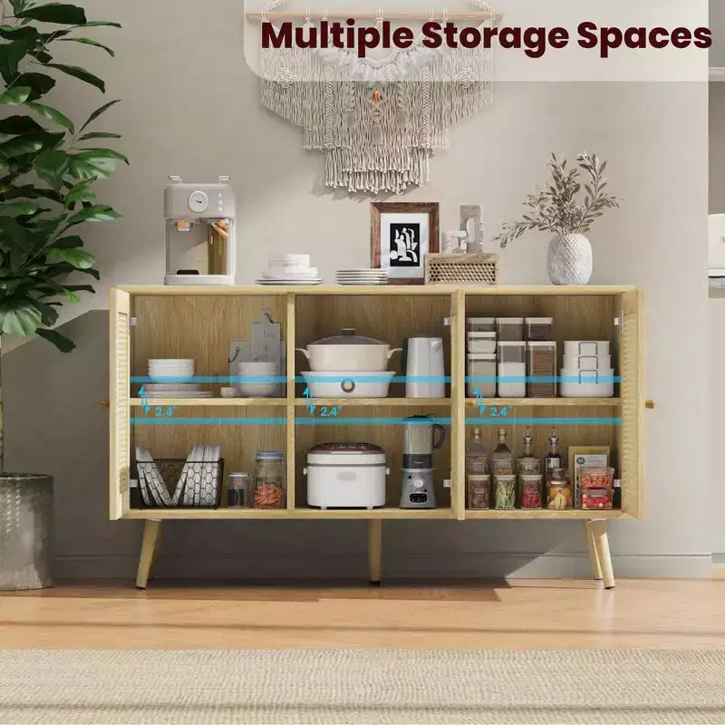 Buffet en rotin de 120 cm avec rangement, buffet moderne avec étagères réglables, desserte de bar à café pour cuisine, salon, entrée