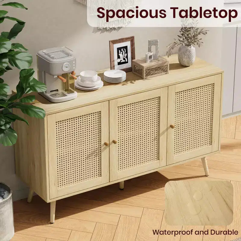 Buffet en rotin de 120 cm avec rangement, buffet moderne avec étagères réglables, desserte de bar à café pour cuisine, salon, entrée