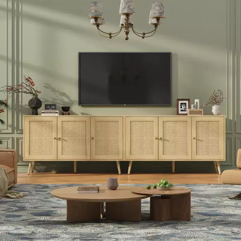 Buffet en rotin de 120 cm avec rangement, buffet moderne avec étagères réglables, desserte de bar à café pour cuisine, salon, entrée