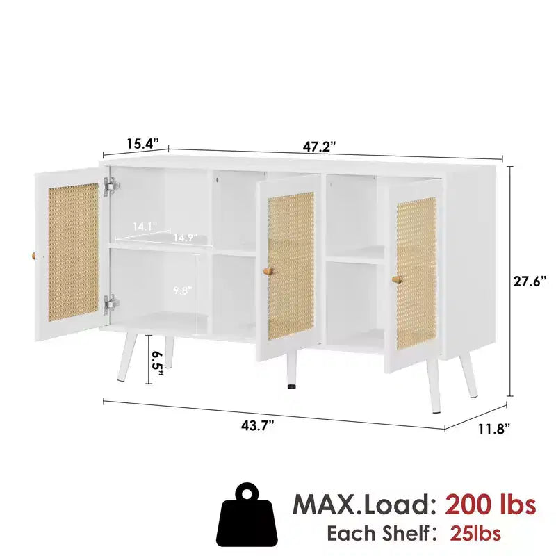 Buffet en rotin de 120 cm avec rangement, buffet moderne avec étagères réglables, desserte de bar à café pour cuisine, salon, entrée