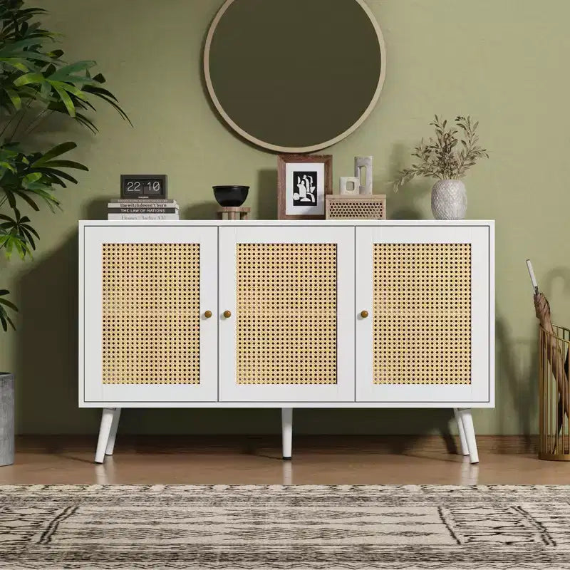 Buffet en rotin de 120 cm avec rangement, buffet moderne avec étagères réglables, desserte de bar à café pour cuisine, salon, entrée