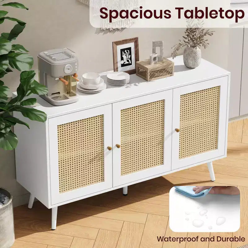 Buffet en rotin de 120 cm avec rangement, buffet moderne avec étagères réglables, desserte de bar à café pour cuisine, salon, entrée