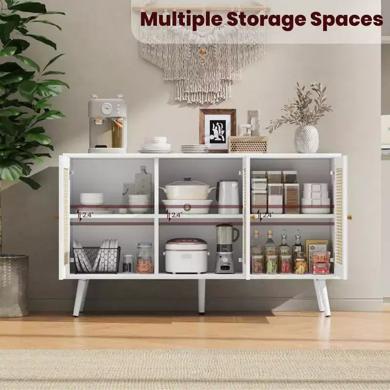 Buffet en rotin de 120 cm avec rangement, buffet moderne avec étagères réglables, desserte de bar à café pour cuisine, salon, entrée