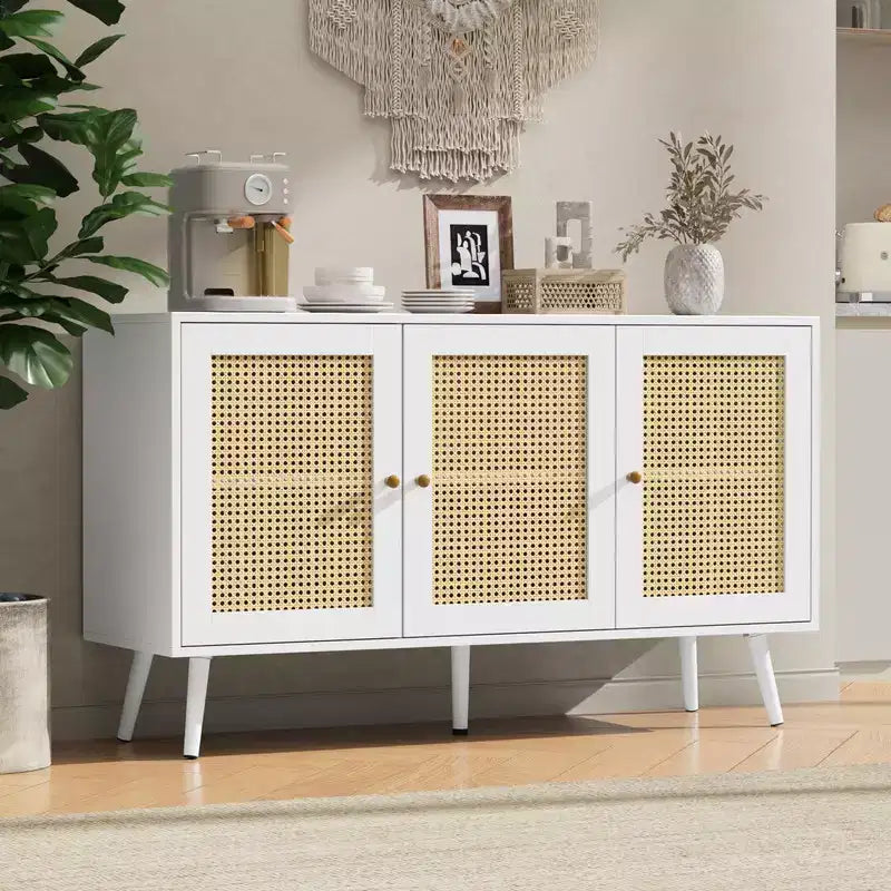 Buffet en rotin de 120 cm avec rangement, buffet moderne avec étagères réglables, desserte de bar à café pour cuisine, salon, entrée