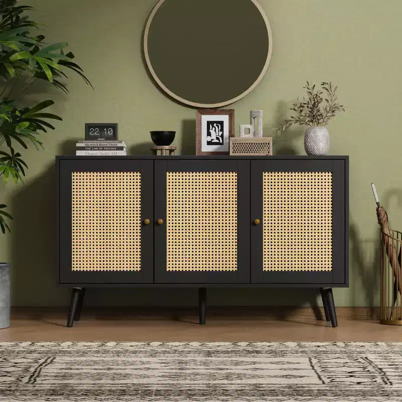 Buffet en rotin de 120 cm avec rangement, buffet moderne avec étagères réglables, desserte de bar à café pour cuisine, salon, entrée